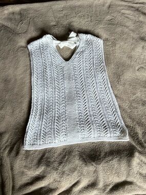 LOFT White Open-Knit V-Neck Sweater Vest
